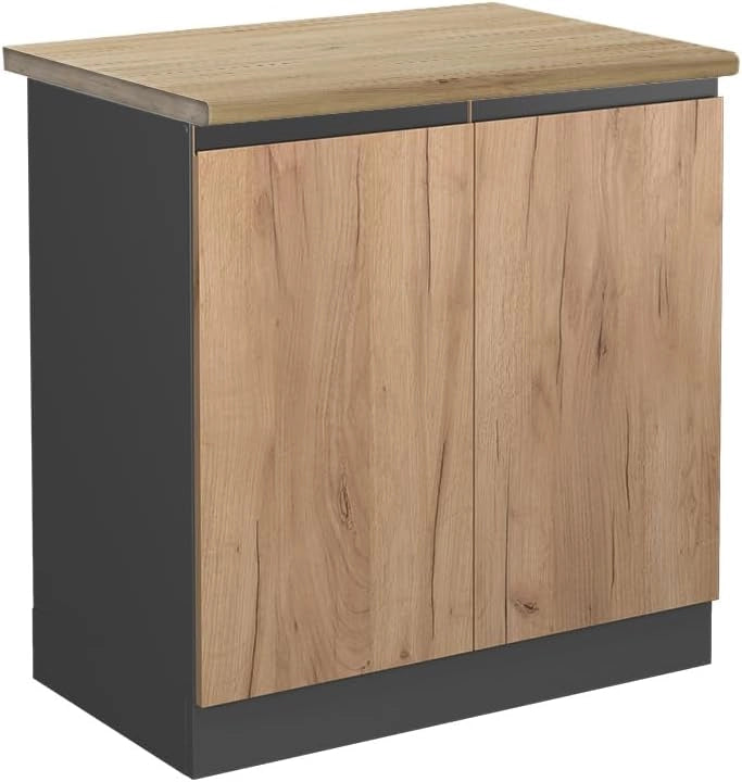 Mobile lavello cucina R-Line, Quercia dorata, 80 cm J-Shape, PL Rovere, per la libera combinazione all'interno di sistemi cucina modulari