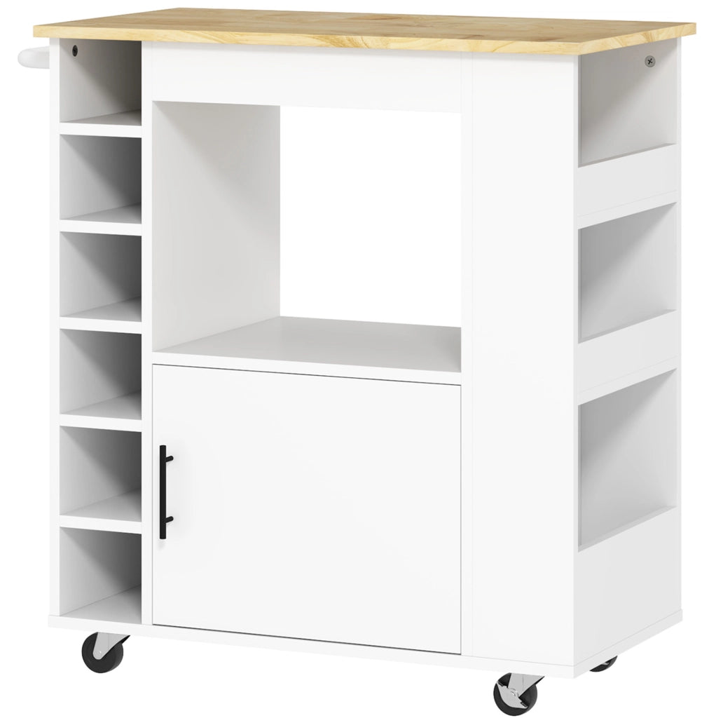 Carrello da cucina in rovere con piano e portabottiglie