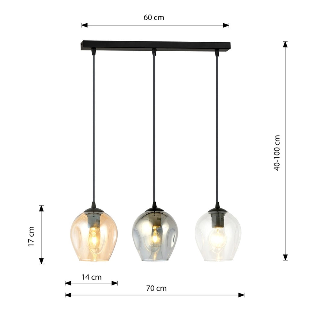 Lampada a sospensione ISTAR in acciaio nero e vetro mix