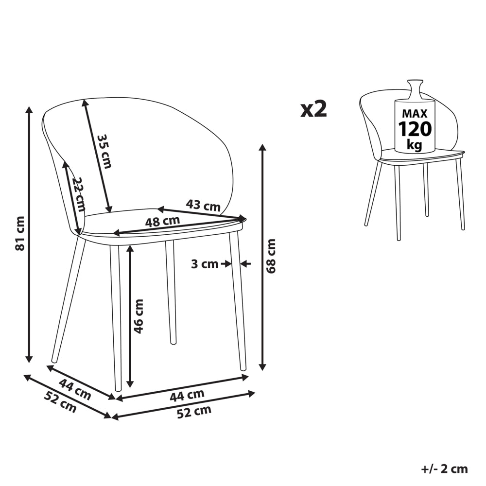 Set di 2 sedie da pranzo bianche in materiale sintetico con gambe in metallo per soggiorno moderno