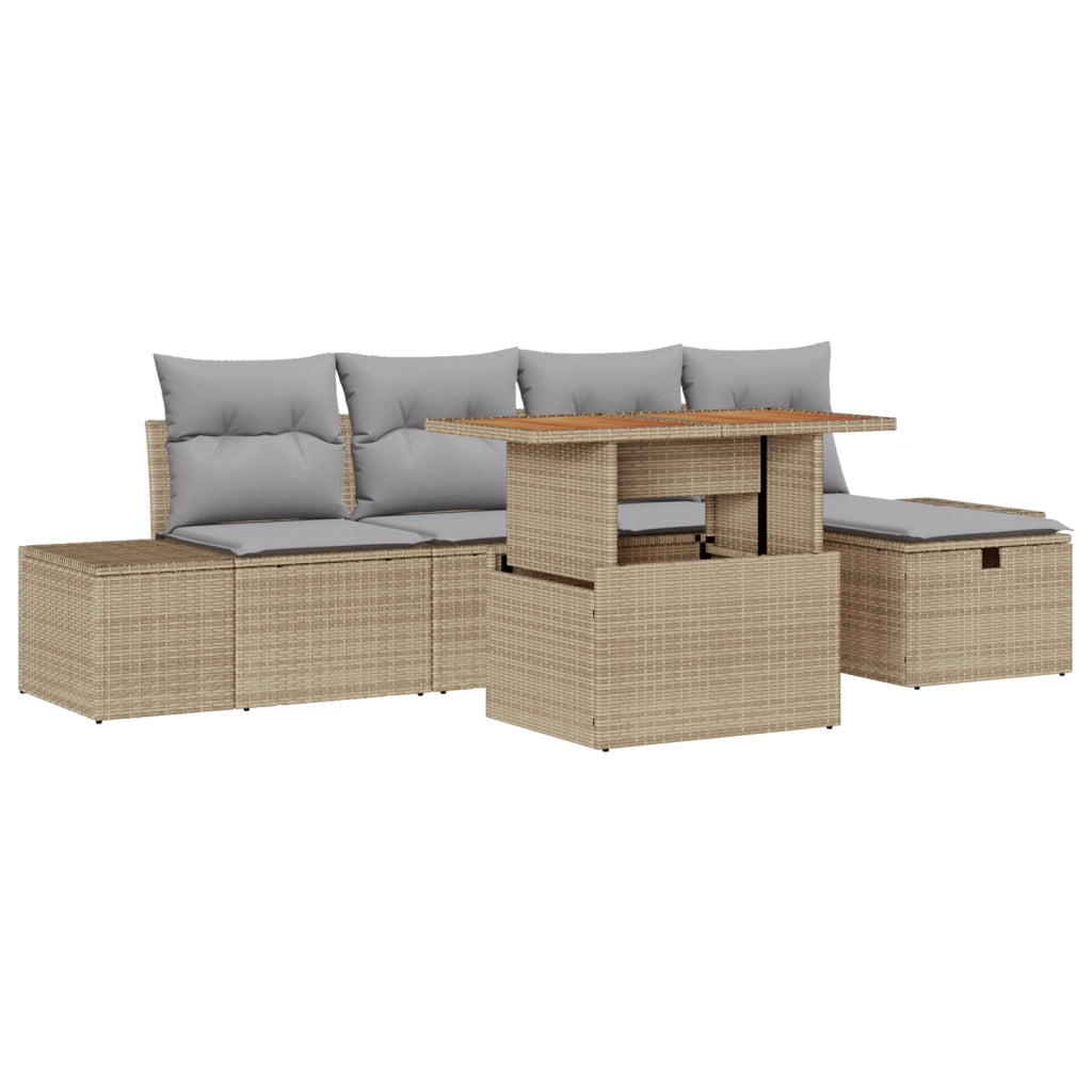 Set di Divani da Giardino 6 Pezzi con Cuscini Beige Polyrattan