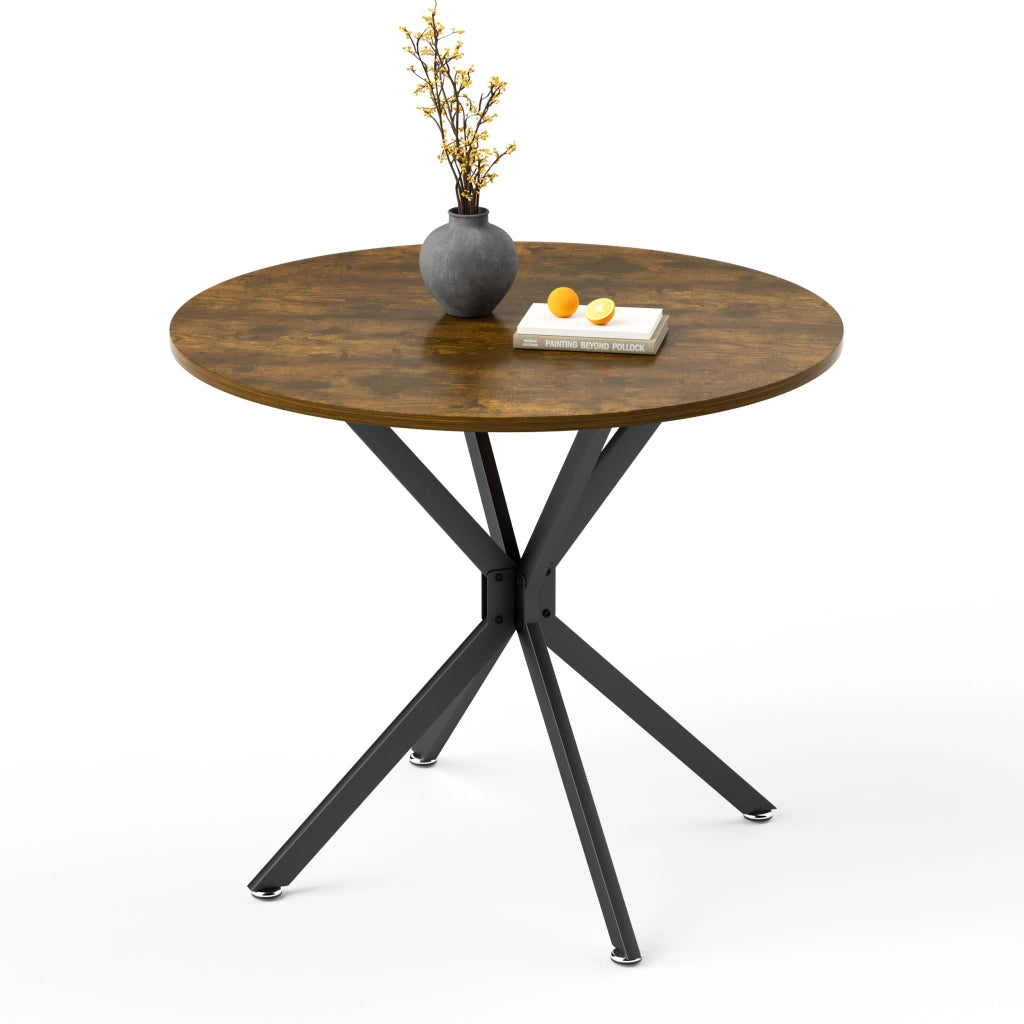 Tavolo da Pranzo Rotondo per 1 a 4 Persone con Piedini Regolabili; in Truciolare e Acciaio; 90×90×78 cm