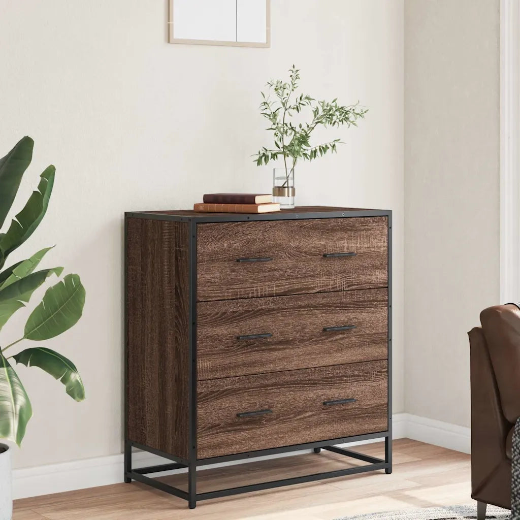 Credenza Rovere Marrone 68x35x76 cm in Truciolato e Metallo