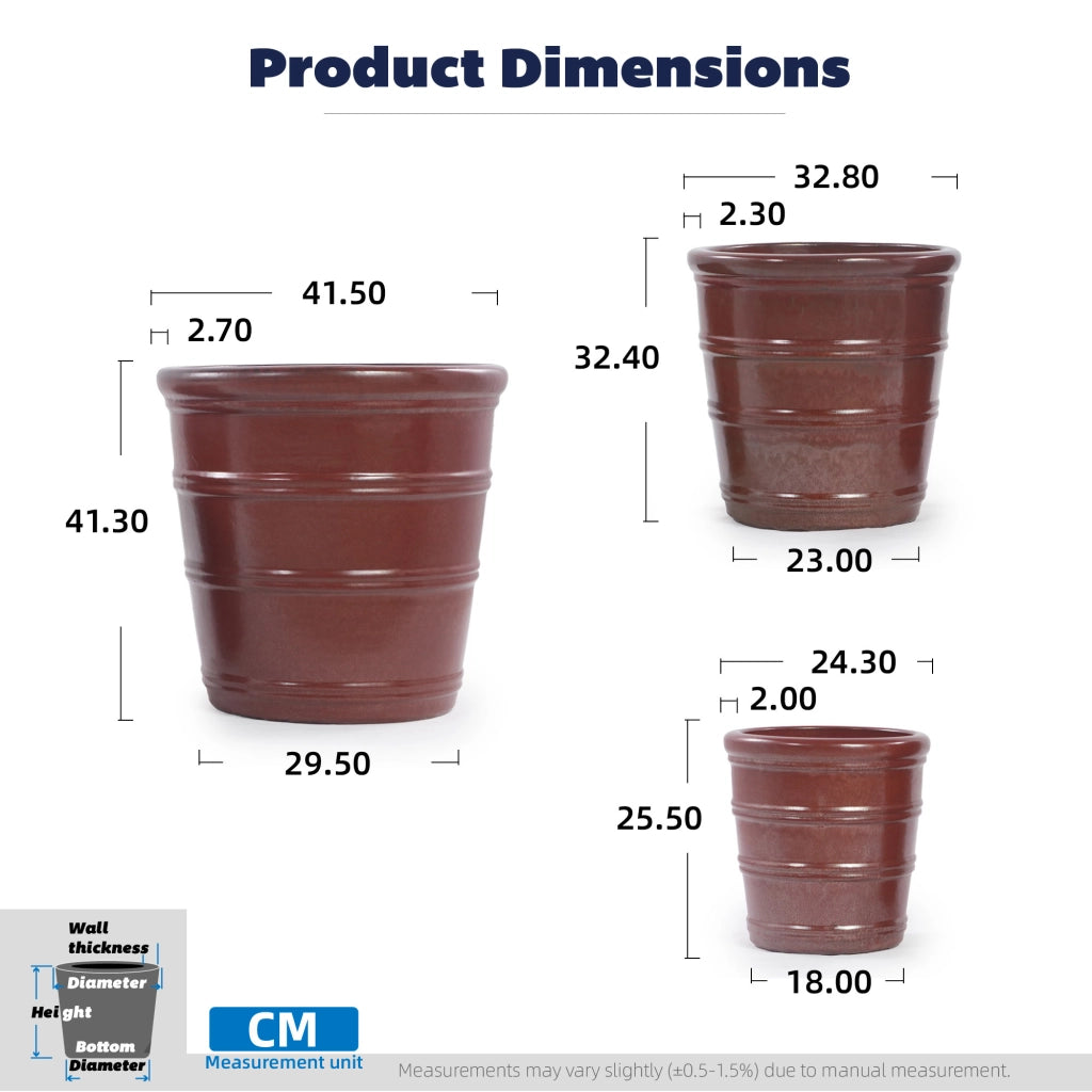 VASO in ceramica fatto a mano Ø 32 cm rosso brunastro lucido con fori di drenaggio
