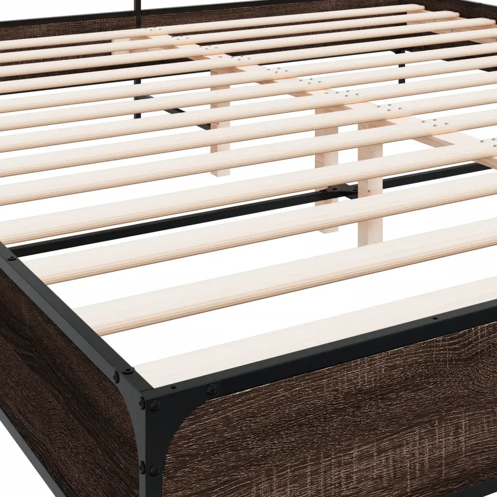 Letto matrimoniale | Letto per adulti | Giroletto Rovere Marrone 200x200cm in Legno Multistrato Metallo