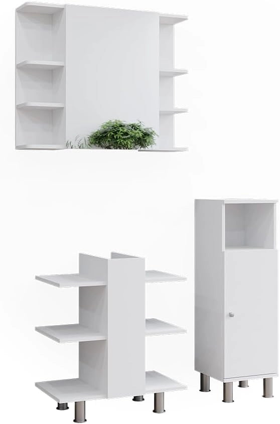 Set mobili bagno Fynn, Bianco, 79.6 cm, composto da mobile sottolavabo, specchiera e mobile medio
