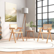 Set Sedie da Pranzo a 2 Pezzi, Schienale e Seduta in Finto Rattan Intrecciato, Sedie da Cucina di Bambù con Braccioli, Sedie in Stile Minimalista per Soggiorno, Balcone e Caffè