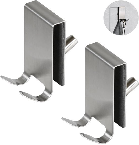 Accessori da bagno - Hanger per doccia - Ideale per asciugamani - Argento - Accessori da bagno - Adatto per porte doccia senza cornice - Set da 2