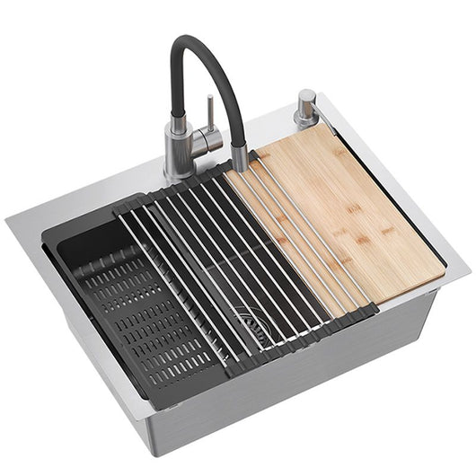 Lavello In Acciaio Luke 110 Workstation Brush Nickel con rubinetto da cucina