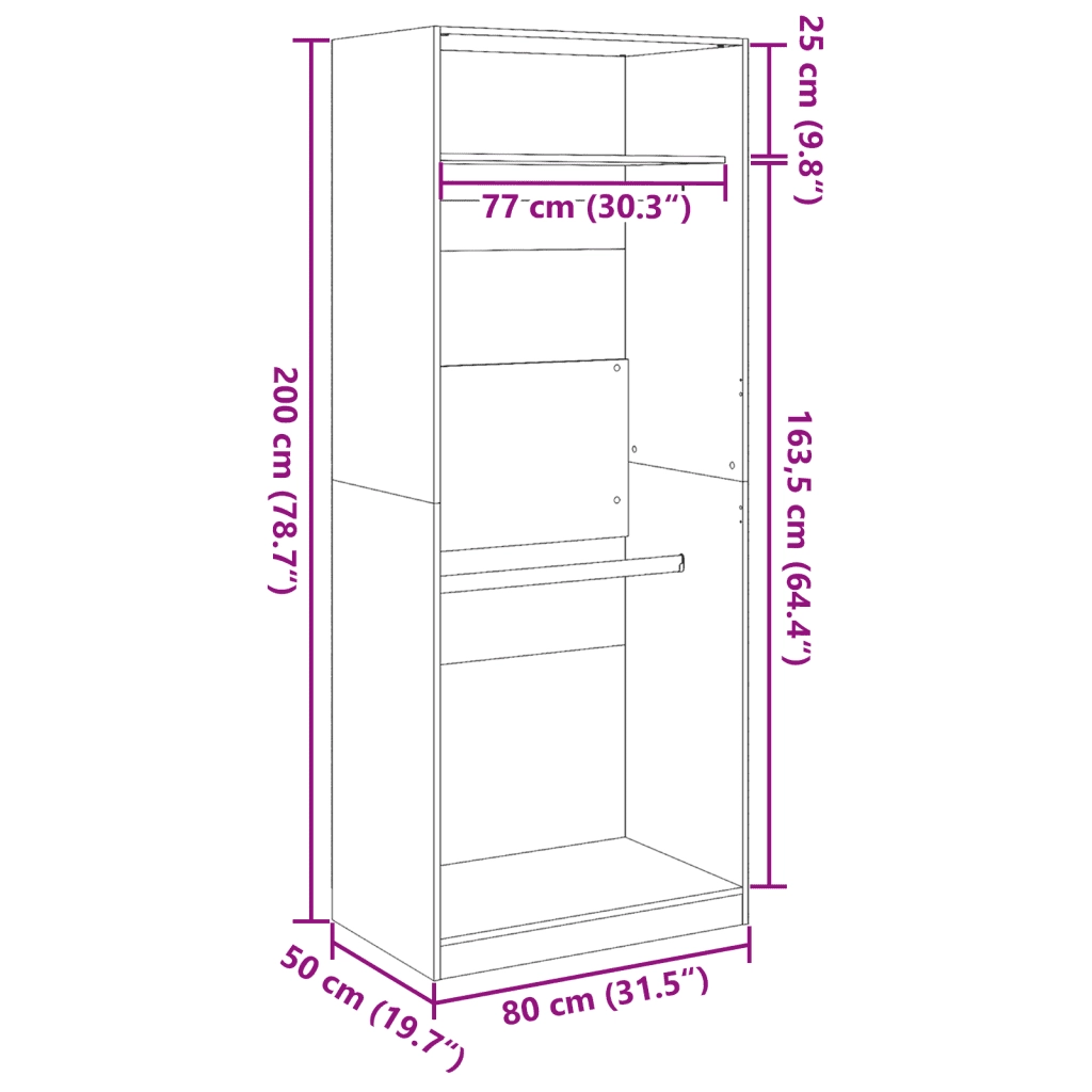 Armadio Legno Antico 80x50x200 cm in Legno Multistrato CFW4297849