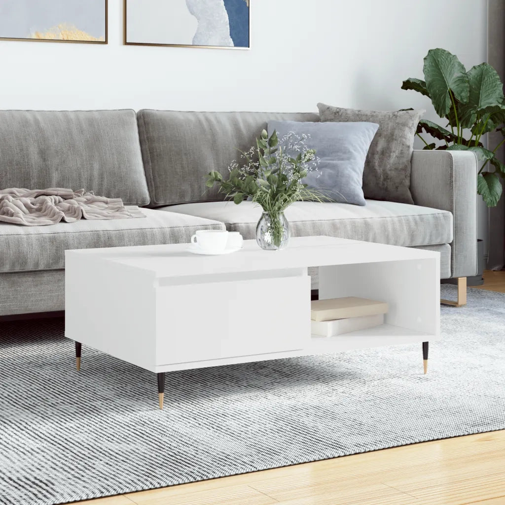 Tavolino da Salotto-Tavolino da soggiorno-Tavolo Bianco 90x60x35 cm in Legno Multistrato 403487