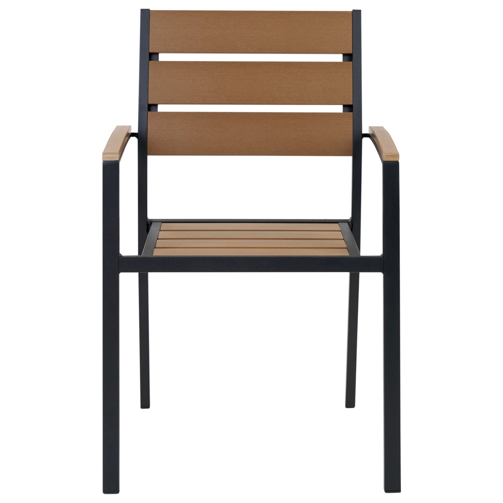 Set da Giardino 6 Sedie Tavolo Rettangolare Legno Chiaro e Nero in Alluminio Anodizzato
