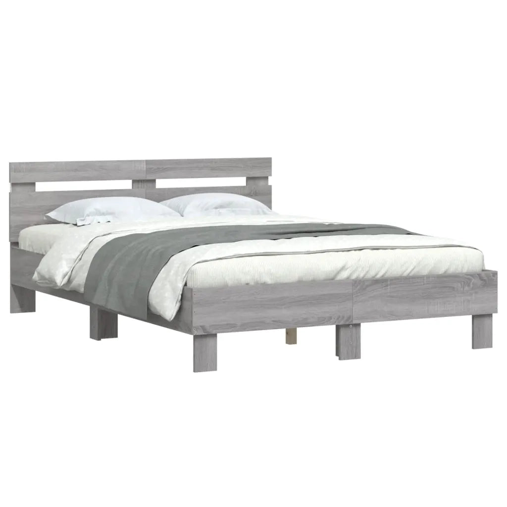 Giroletto con Testiera e LED-Struttura Letto con testiera Grigio Sonoma 135x190 cm 198567
