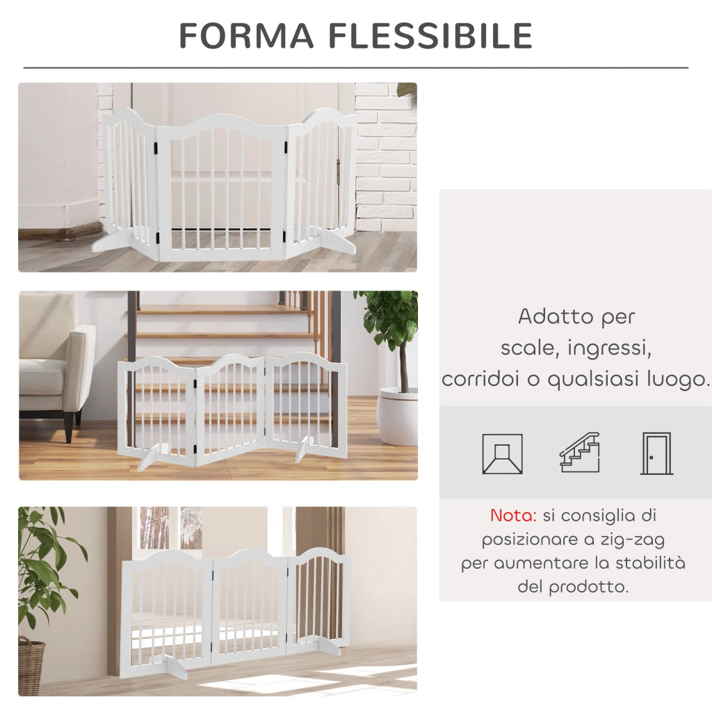 Cancellino per Cani Pieghevole 3 Sezioni ¨C zephmum ¨C Legno Bianco 154.5x29.5x61