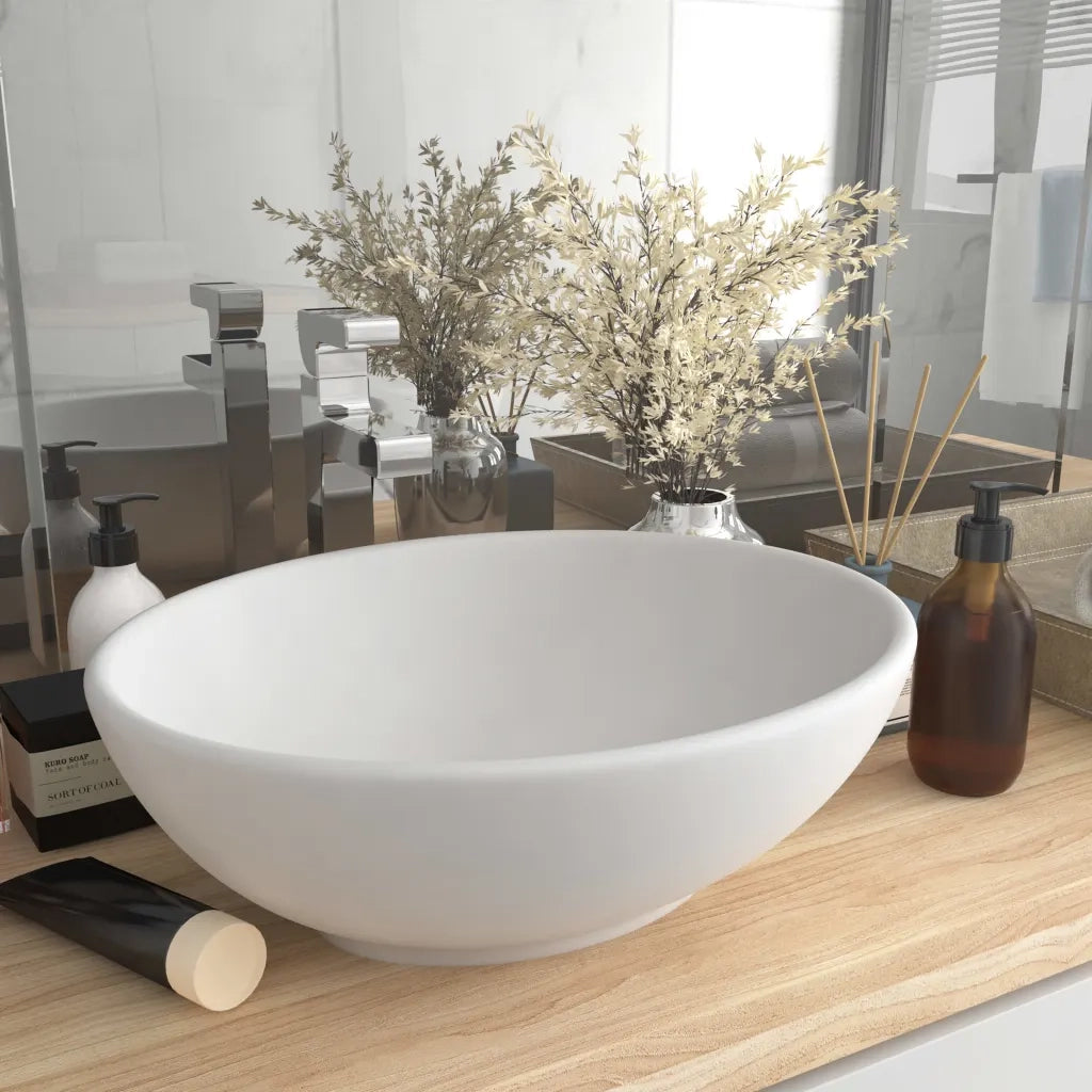 Lavandino Lusso Ovale Bianco Opaco 40x33 cm in Ceramica CFW1016300