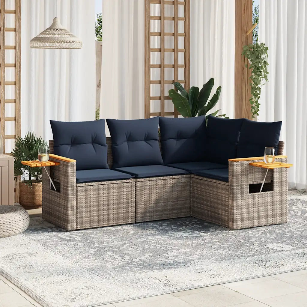 Set Divani da Giardino 4 pz con Cuscini Grigio in Polyrattan