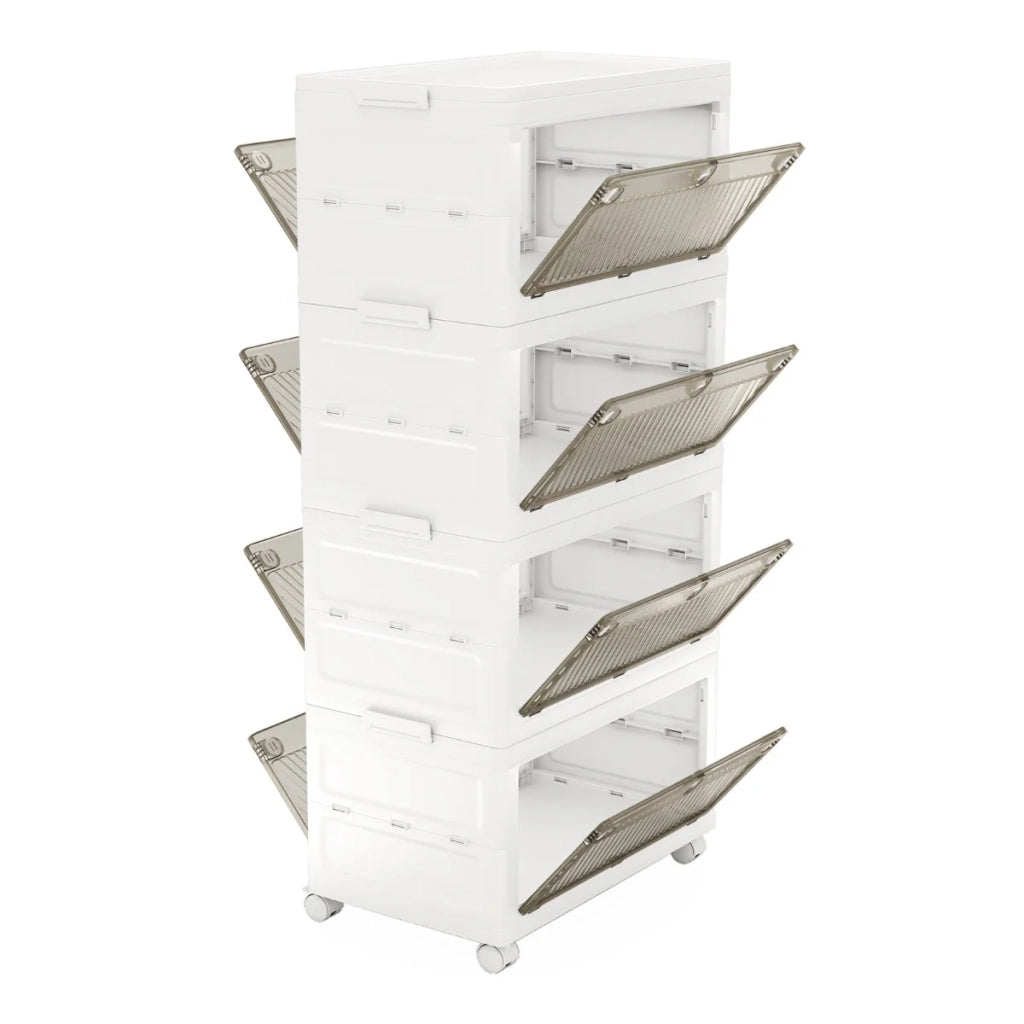 Set di 4 contenitori impilabili 54 x 33 x 117,5 cm con facile accesso stile contemporaneo bianco PP 20_0018963