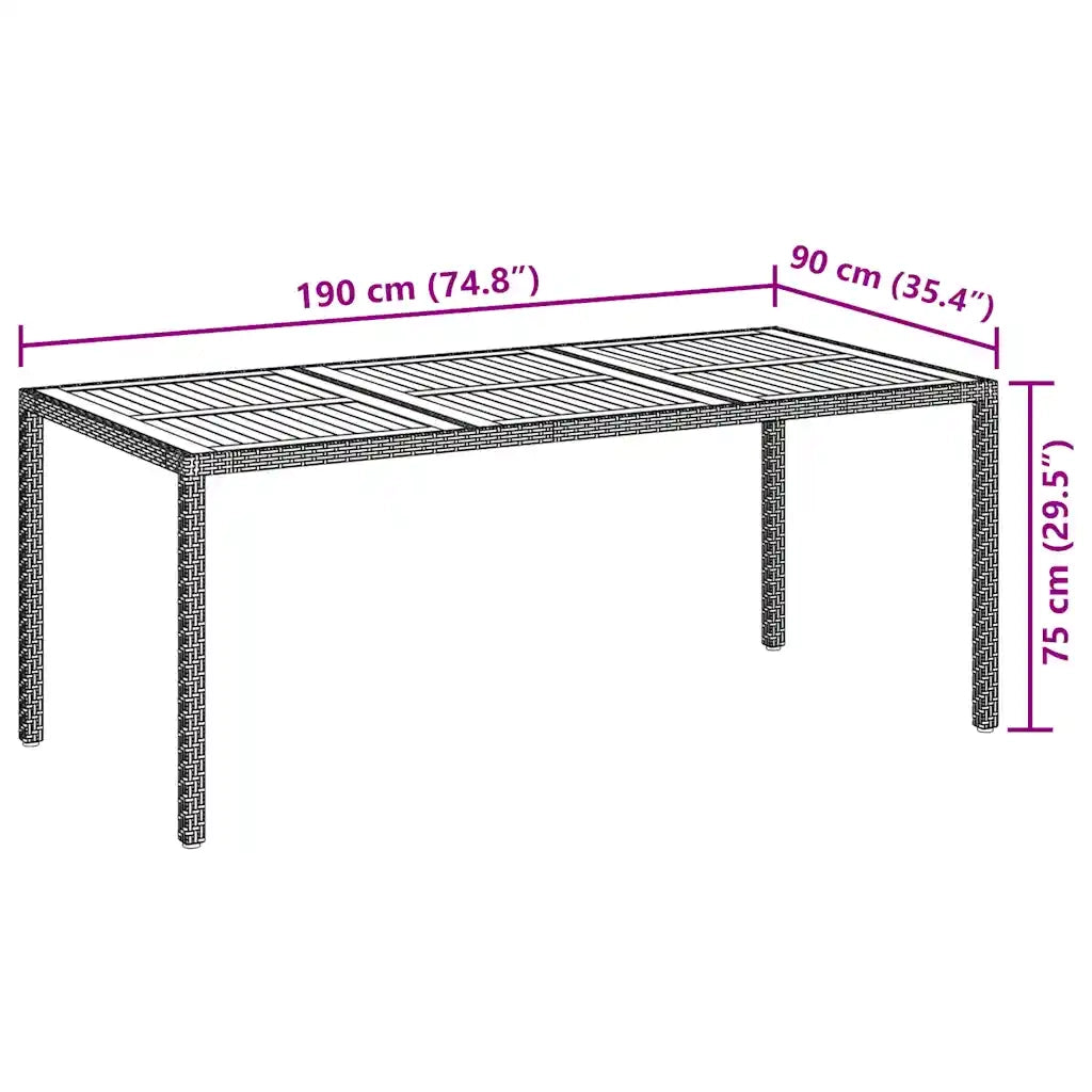 Tavolo Giardino 190x90x75 cm Polyrattan Legno di Acacia Grigio 316723
