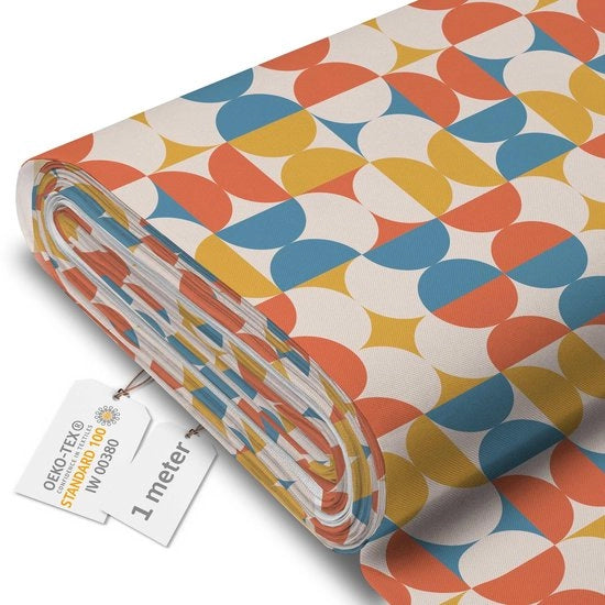 Tessuto in Canapa Acquastatico - Tela per metro 160 cm larga - Tessuto acqua-resistente 220 g/m2 600D - Tessuto in Nylon Acquastatico per metro Geometrico Retro 1M