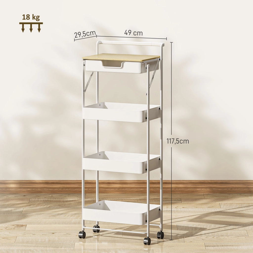Carrello Cucina 4 Ripiani con Ruote ¨C Xylo ¨C Bianco con Cassetto e Cestelli