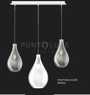 SOSPENSIONE BIANCO 3 LUCI RETTANGOLARE VETRI (1 MEDIO TRASPARENTE+2 PICCOLI FUME') 1193BI-S3 RPM-TF