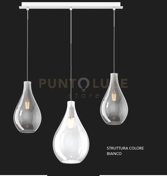 SOSPENSIONE BIANCO 3 LUCI RETTANGOLARE VETRI (1 MEDIO TRASPARENTE+2 PICCOLI FUME') 1193BI-S3 RPM-TF