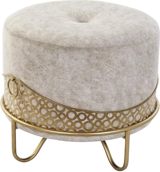 Sostegno per piedi decorativo 51 x 51 x 44,5 cm Schiuma Beige Pelle dorata Legno MDF Etico 40 % Metallo