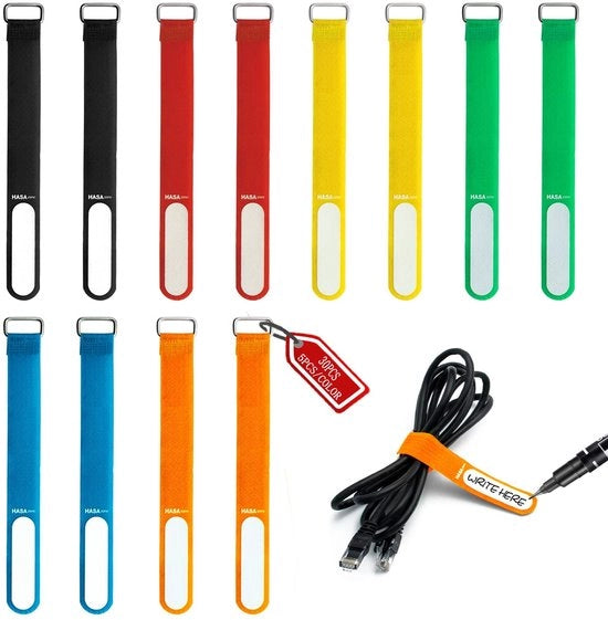 Cable Organizer con Clip in Acciaio Inossidabile - 30 Pezzi in 6 Colori - Identificazione dei Cavi - Adatto per uso Domestico e Professionale