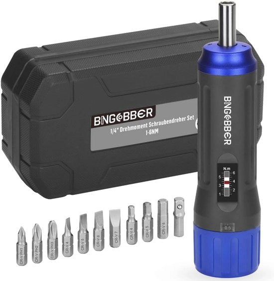 Set di Chiavi e Chiavette a Batteria 1/4" - 1-6NM, 12 pezzi Set di Bit Preciso