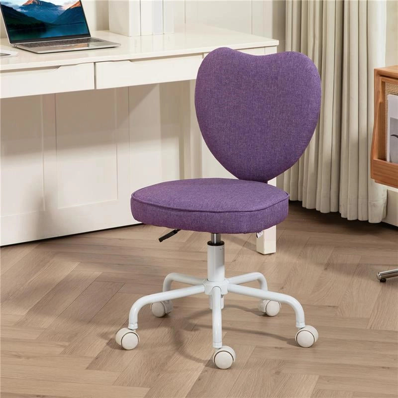 SEDIA PER SCRIVANIA A CUORE CON 5 ROTELLE E ALTEZZA REGOLABILE IN TESSUTO 40X50X79-89 CM VIOLA