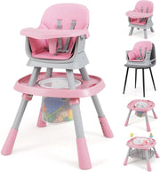 Seggiolone Pappa Bambini, con Cintura e Vassoio Rimovibile (Rosa) | Sedia Evolutiva per Neonati 6-36 Mesi con Cintura e Vassoio Rimovibile, 3 Giochi e Cestino