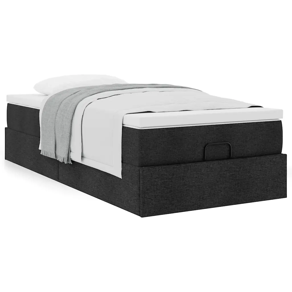 Struttura Letto Pouf con Materasso Nero 90x190 cm in Tessuto 3311073