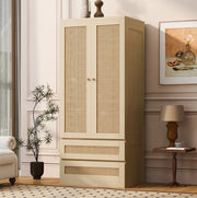 Armadio a doppia anta 70x55x170 cm in legno colore legno; con 2 cassetti ed effetto rattan