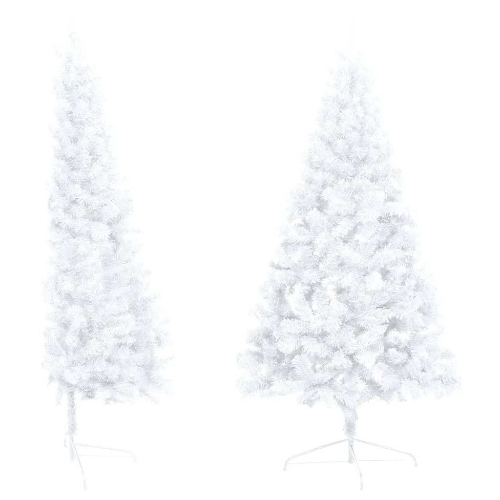 Albero di Natale a Metà Preilluminato con Palline Bianco 150 cm 3077655