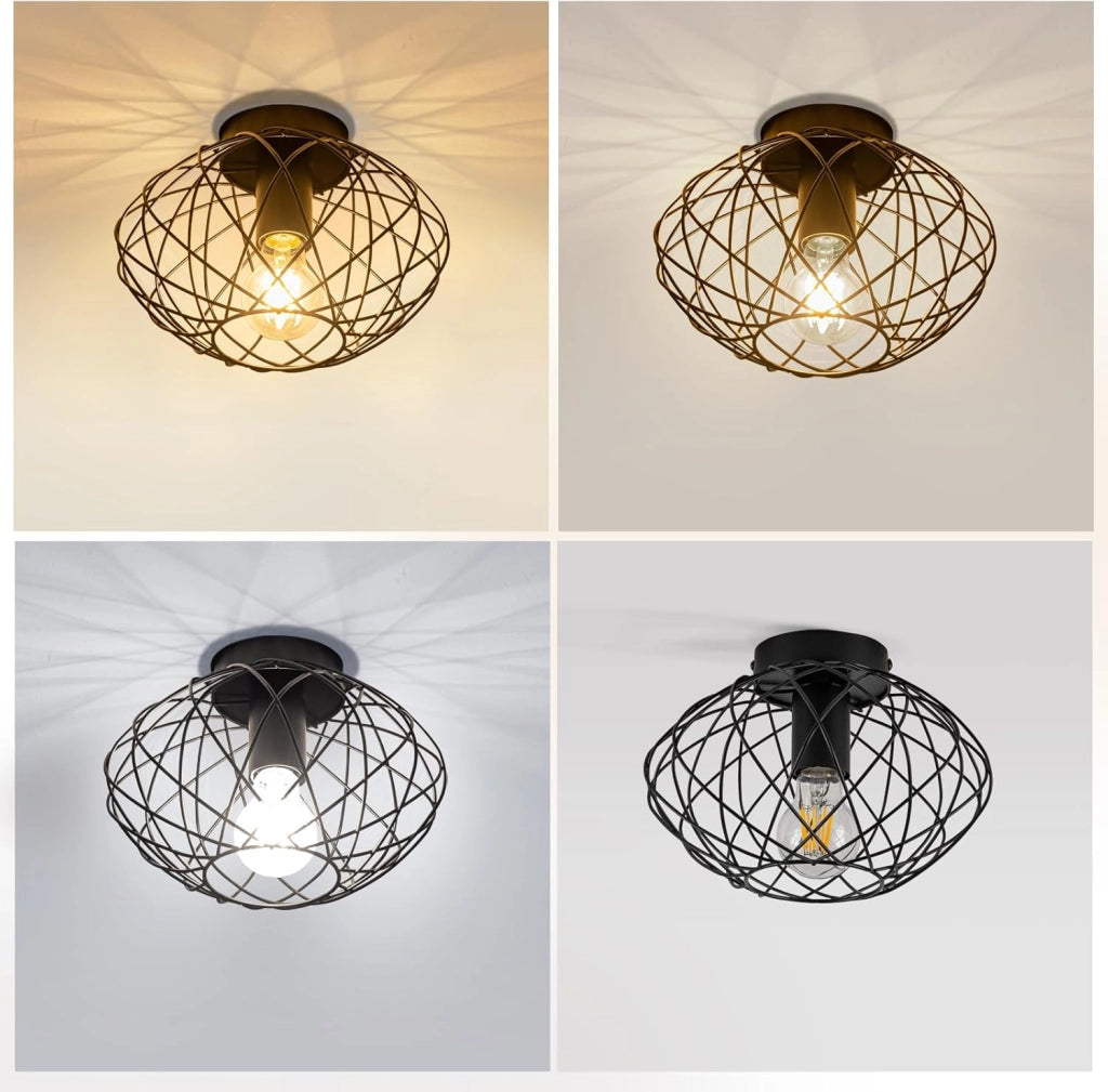 ZMH Lampada da soffitto vintage nera 25cm griglia gabbia per interni