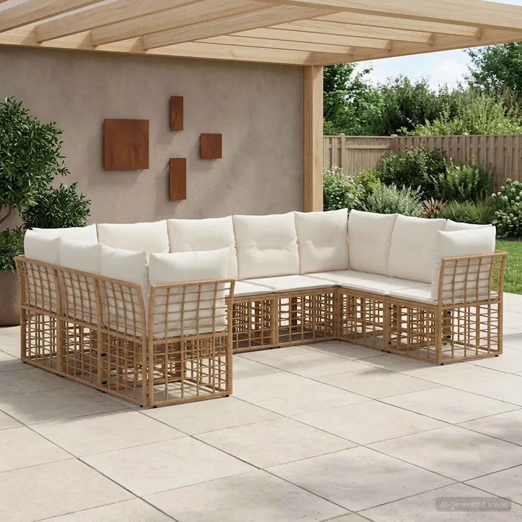 Set di divani da esterno Naturale e Bianco Crema Poliestere