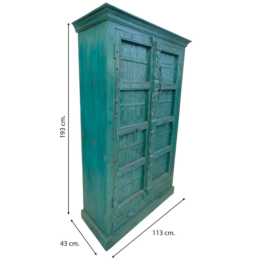 Armadio legno artigianale blu 113x43x193h cm