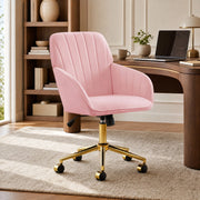 Sedia da ufficio girevole con altezza regolabile, schienale ergonomico e ruote a 360° per casa e studio, in velluto rosa