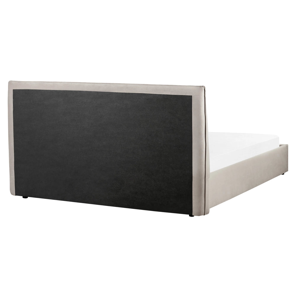 Letto con rivestimento in velluto grigio talpa UE King Size 160x200cm Grande testata classica contenitore Doghe in legno