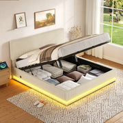 Letto contenitore 180 × 200 cm 2 posti con LED, USB-C, testiera regolabile, senza materasso, beige