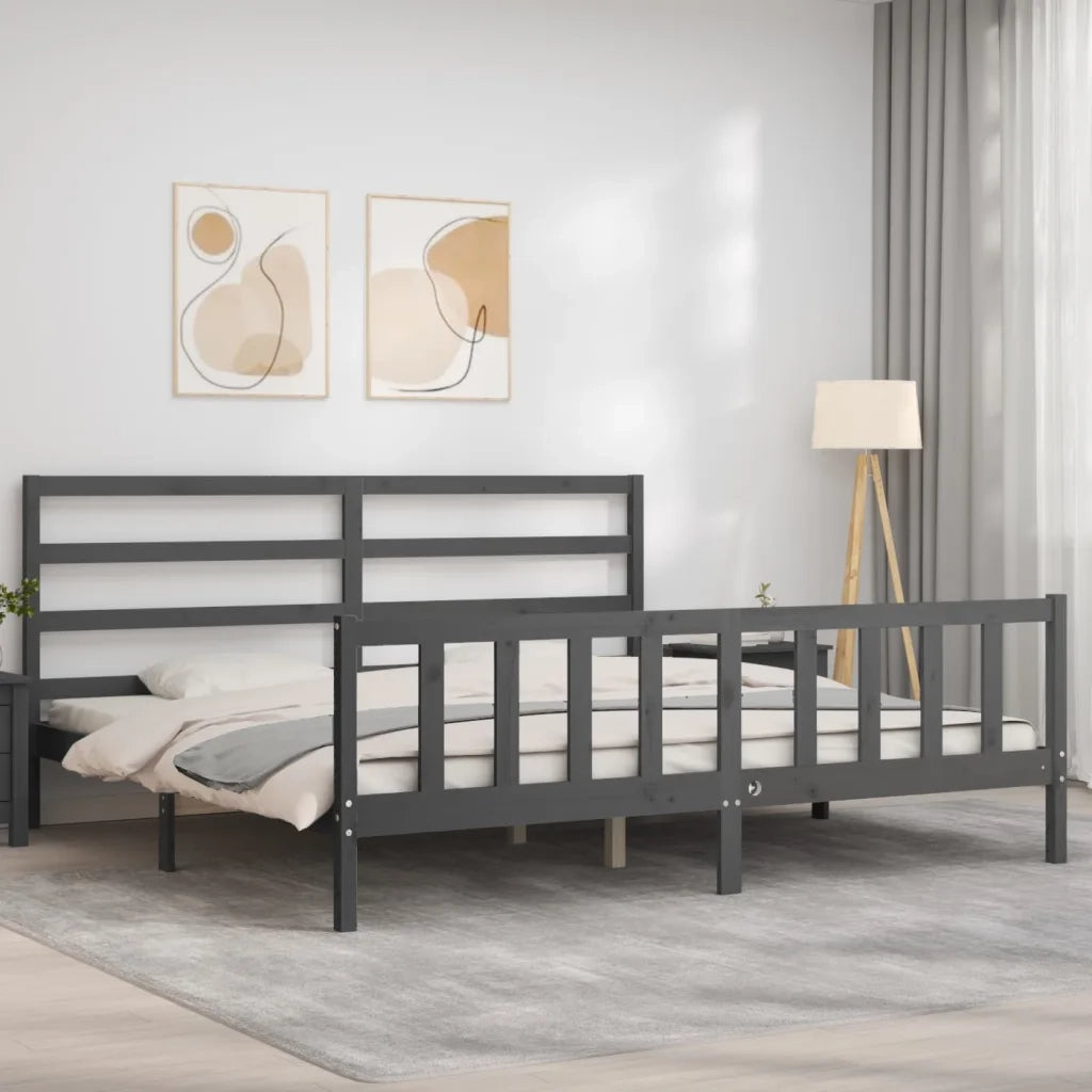 Giroletto con Testiera Grigio 200x200 cm in Legno Massello 3191928