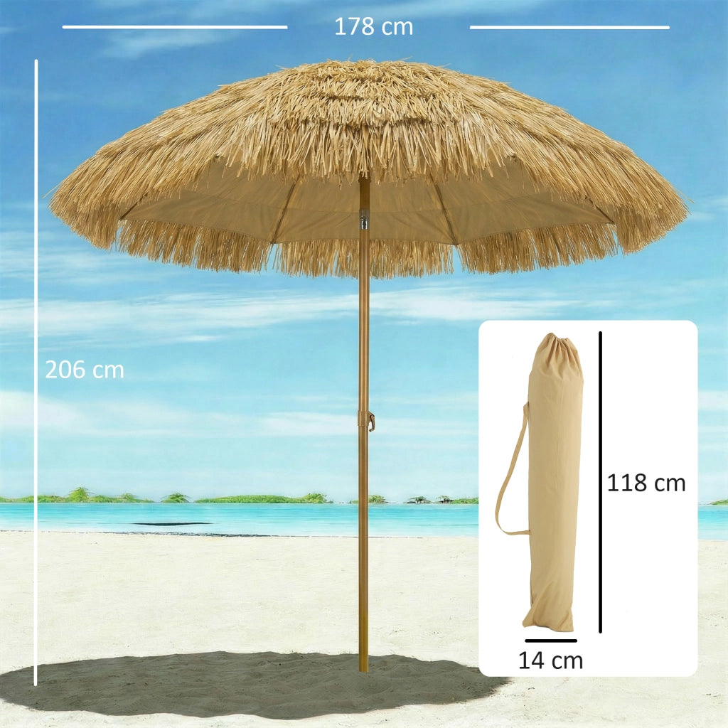 Ombrellone da Spiaggia con Frange in Paglia ?178 cm Regolabile UV50+ ¨C Xylo ¨C Beige Chiaro