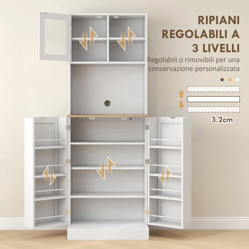 Credenza Moderna Dispensa da Cucina Porta Microonde 60x35x169 cm Armadietto con Portaspezie Bianco