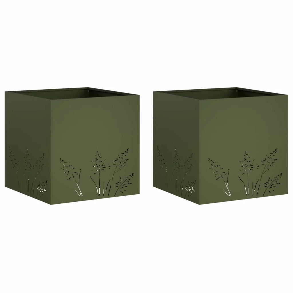 Vaso da giardino 2 pz Verde Oliva 50 x 50 x 49 cm 8005799
