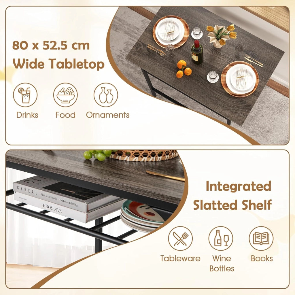 Set da pranzo 3 pezzi, tavolo da pranzo con ripiano per bottiglie e 2 sedie con schienale, design compatto, stile industriale, tavolo da colazione per 2 persone (grigio)