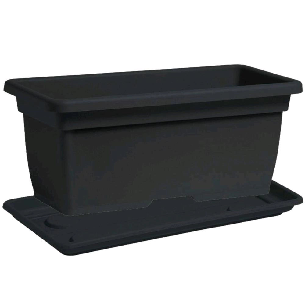 Vaso Rettangolare + Sottovaso in Plastica PPL Colore Antracite 80x40x34H cm 63 Litri (MEGA)