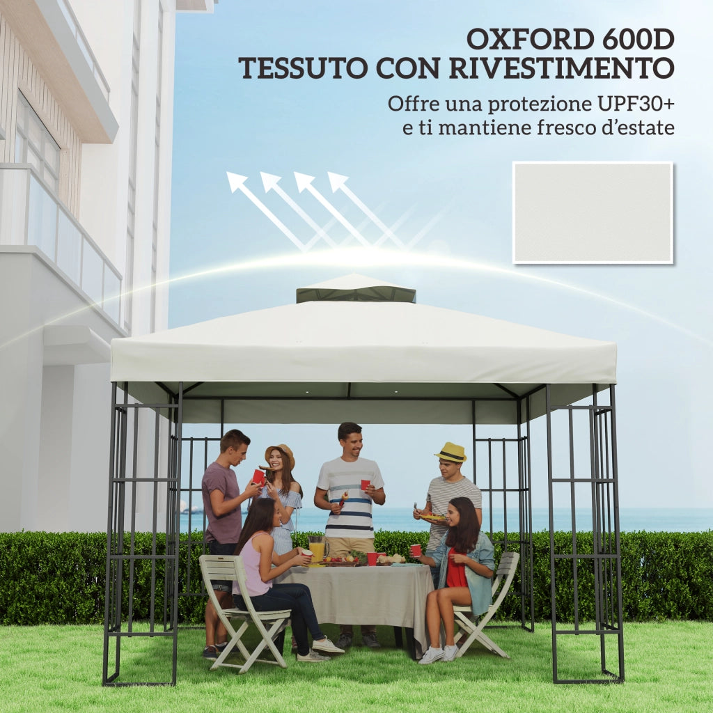Copertura per Gazebo da Giardino 3x3 m UPF30+ a 2 Livelli in Poliestere Grigio Chiaro