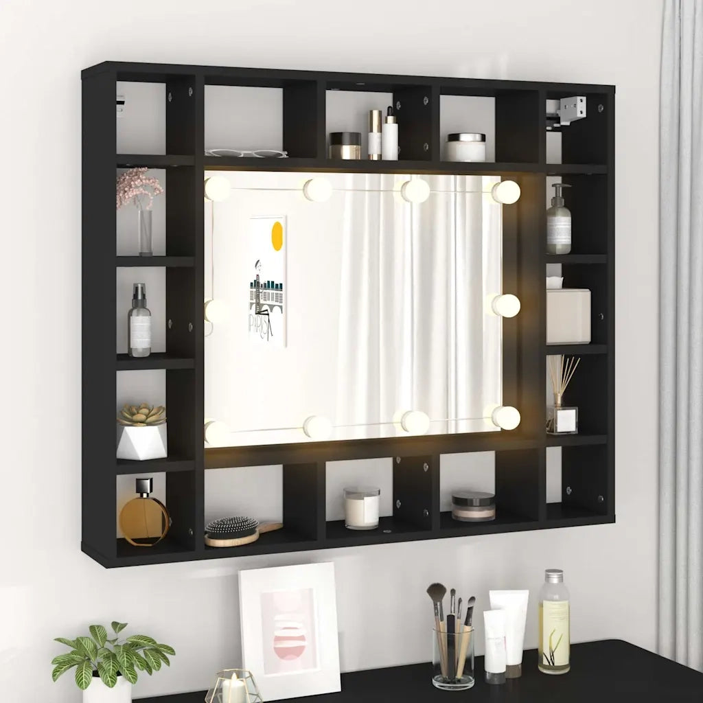 Armadietto a Specchio con LED Nero 91x15x76,5 cm 833496
