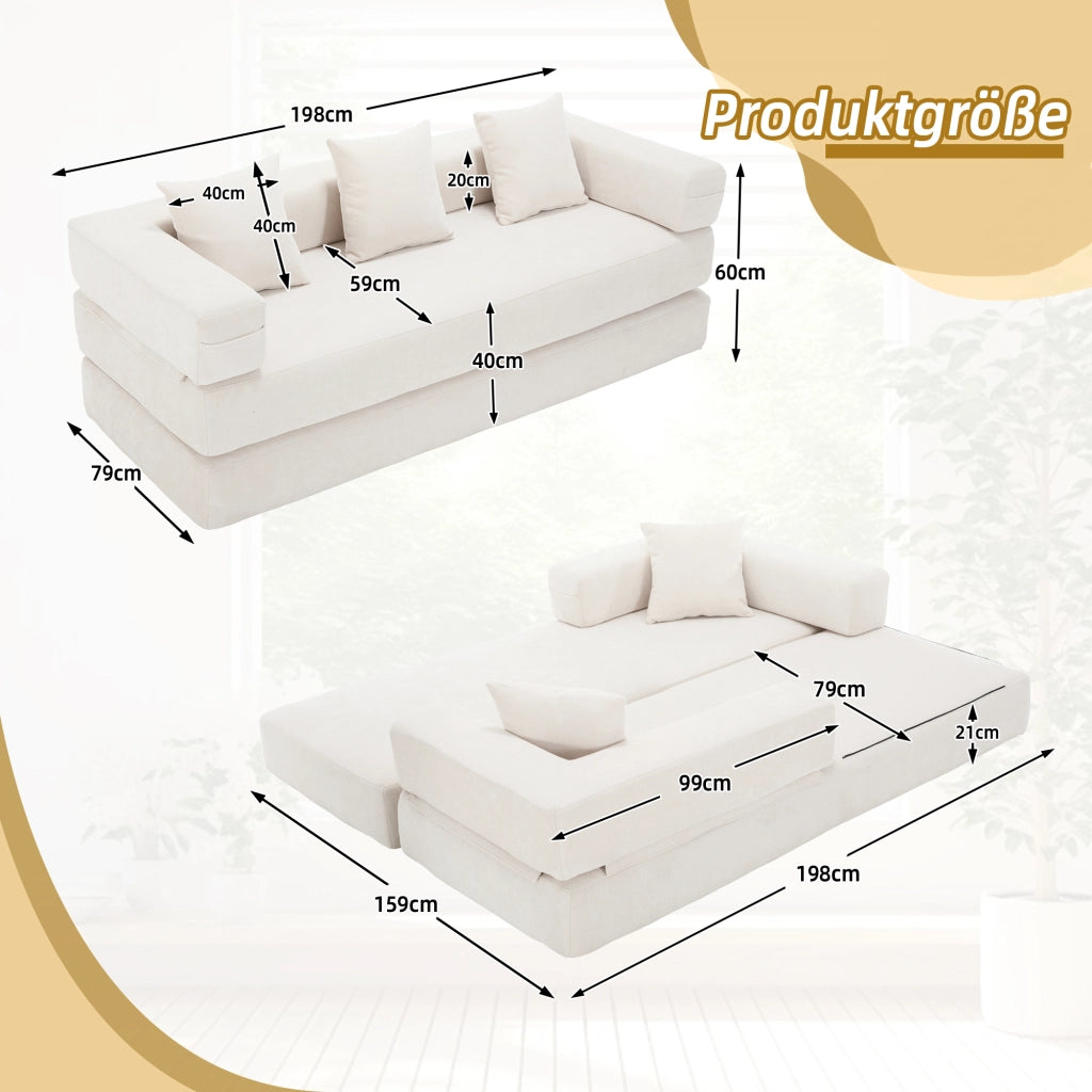 Divano modulare componibile in ciniglia con tasche laterali e base antiscivolo per soggiorno e zona gioco beige
