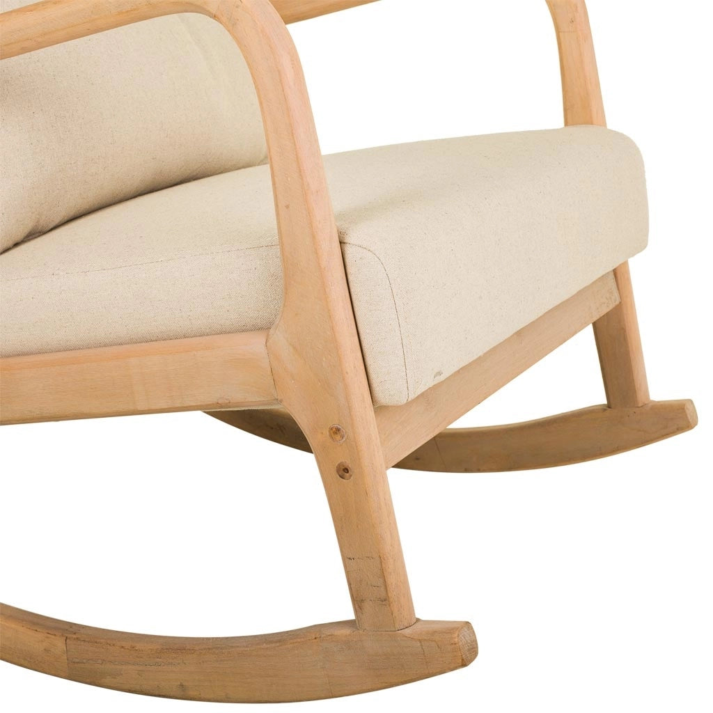 Poltroncina a dondolo in legno imbottita panna 66x88x47/78h